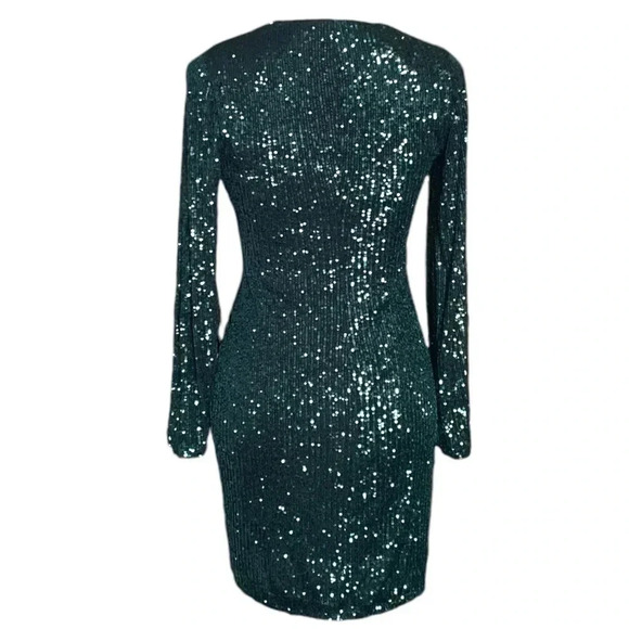 EXPRESS | Emerald Green Sequins Embellished Mini Cocktail Dress Size XS - Picture 7 of 10